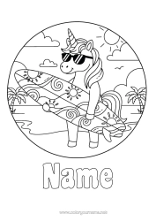 Free coloring Sport Unicorn Animal Surf Dragons, unicorns and fantastic animals Nautical sports Sunglasses