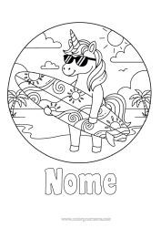 Colorare per personalizzare Sport Unicorno Animale Surf Draghi, unicorni e animali fantastici Sport acquatici Occhiali da sole
