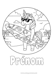 Coloriage à personnaliser Sport Licorne Animal Surf Dragons, Licornes Et Animaux Fantastiques Sports Nautiques Lunettes De Soleil