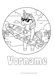 Kostenlose Malvorlage Sport Einhorn Tier Surfen Drachen, Einhörner und fantastische Tiere Wassersport Sonnenbrille