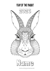 Free colouring Rabbit 2023 Chinese New Year Forest animals