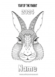 Free coloring Bunny 2023 Chinese New Year Forest animals