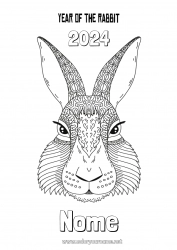 Colorare per personalizzare Coniglio 2023 Capodanno cinese Animali della foresta