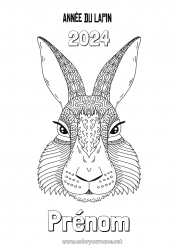 Coloriage gratuit Lapin 2023 Nouvel An chinois Animaux de la forêt