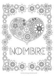 Colorear gratis Corazón Te amo Dibujos complejos para colorear Marco Steampunk Engranajes