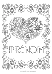 Coloriage gratuit Coeur Je t'aime Coloriages complexes Cadre Steampunk Engrenages