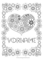 Kostenlose Malvorlage Herz Ich liebe dich Komplexe Ausmalbilder Rahmen Steampunk Zahnräder