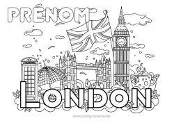 Coloriage à personnaliser Parapluie Londres Royaume-Uni Thé Boisson Monument Tower bridge
