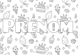 Coloriage à personnaliser Bonbons Donuts Gourmandises, sucreries Glace Cupcake Fond décoratif