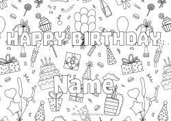 Colouring to customise Gifts Birthday Balloons Decorative Background Birthday Cake