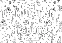 Pagină de colorat personalizată Cadouri Aniversare Baloane Fundal decorativ Tort de ziua de naștere