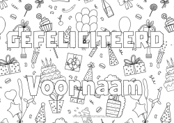 Kleurplaat aanpassen Cadeaus Verjaardag Ballonnen Decoratieve achtergrond Verjaardagstaart