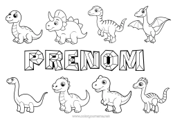 Coloriage à personnaliser Dinosaures Animal Tyrannosaure Tricératops Stégosaure Plésiosaure Parasaurolophus