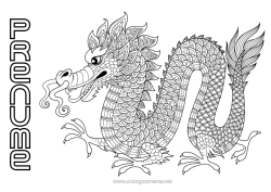 Pagină de colorat gratuită Mandala Dragon Animal Anul Nou Chinezesc Dragoni, unicorni și animale fantastice