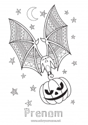 Coloriage gratuit Chauve-souris Citrouille Halloween Oiseaux et mammifères volants