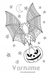 Kostenlose Malvorlage Fledermaus Kürbis Halloween Vögel und fliegende Säugetiere