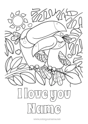 Colouring to customise Heart Sun I Love You. Animal "I Love You" Toucan Animal Family Cub