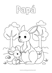 Colorear gratis Animales Canguro Familia de animales Bebé animal Animales de Australia