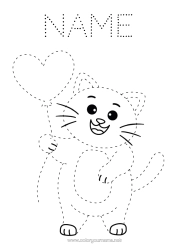 Coloring to customize Heart Cat Balloons I love you Children's activities Trace and color Dog and cat