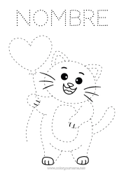 Colorear para personalizar Corazón Cat Globos Te amo Actividades para niños Trazo y color Perros y gatos