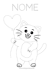 Colorare per personalizzare Cuore Gatto Palloncini Ti amo Attività per Bambini Traccia e colora CanI e gatti