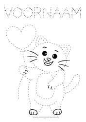 Kleurplaat aanpassen Hart Kat Ballonnen Ik hou van jou Activiteiten voor Kinderen Trace et colorie Honden en katten