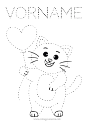 Kostenlose Malvorlage Herz Katze Luftballons Ich liebe dich Kinderaktivitäten Spur und Male Hunde und Katzen