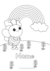 Desenho para personalizar Flores Abelha Arco-íris Insetos