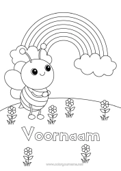 Gratis kleurplaat Bloemen Dier Bij Regenboog Insecten