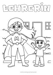 Kostenlose Malvorlage Mama Junge Held Kind Kindermädchen Frau