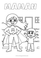 Coloriage gratuit Maman Garçon Héros Enfant Nounou Femme