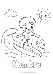 Colorear gratis Sport Chico Sol Niño Surf Deportes náuticos Olas