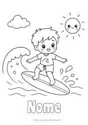 Desenho para personalizar Esporte Menino Sol Criança Surf Sports nautiques Ondas