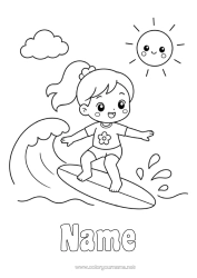 Colouring to customise Sport Girl Sun Child Surfing Water Sports Waves