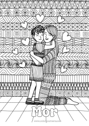 Gratis farvelægning Hjerte Mor Dreng Barn Barnepige Komplekse farvelægninger Zentangle Familie Kram