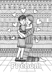 Coloriage à personnaliser Coeur Maman Garçon Enfant Nounou Coloriages Complexes Zentangle Famille Câlin