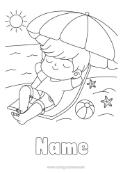 Free coloring Boy Holidays Beach Parasol, Beach umbrella Deckchair