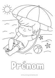 Coloriage à personnaliser Garçon Vacances Plage Parasol Transat