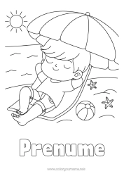 Pagină de colorat gratuită Băiat Vacanțe Plajă Umbrelă de soare șezlong