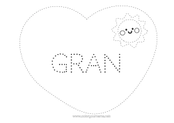 Free colouring Heart Sun Children's activities Big heart Nanny Easy colouring pages Trace and colour.