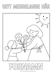 Färgläggningssida att anpassa Blommor Barn Bukett Kvinna