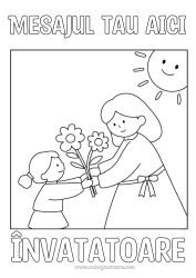 Pagină de colorat gratuită Flori Copil Buchet Femeie