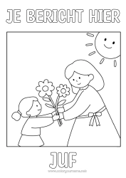 Gratis kleurplaat Bloemen Kind Boeket Vrouw