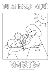 Colorear gratis Flores Niño Ramillete Mujer