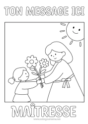 Coloriage gratuit Fleurs Enfant Bouquet Femme