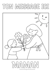 Coloriage gratuit Fleurs Enfant Bouquet Femme