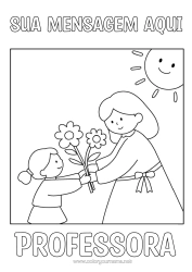 Desenho grátis Flores Criança Buquê Mulher