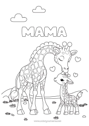 Kostenlose Malvorlage Herz Giraffe Tier Wilde Tiere Afrikas Tierfamilie Tierbaby Kuss