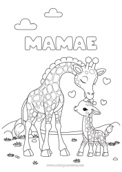 Desenho grátis Coração Girafa Animal Animais selvagens da África Família de animais Filhote Beijo