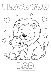 Free colouring Heart Dad Lion I love you. Animal Wild animals of Africa Hug Animal family Cub